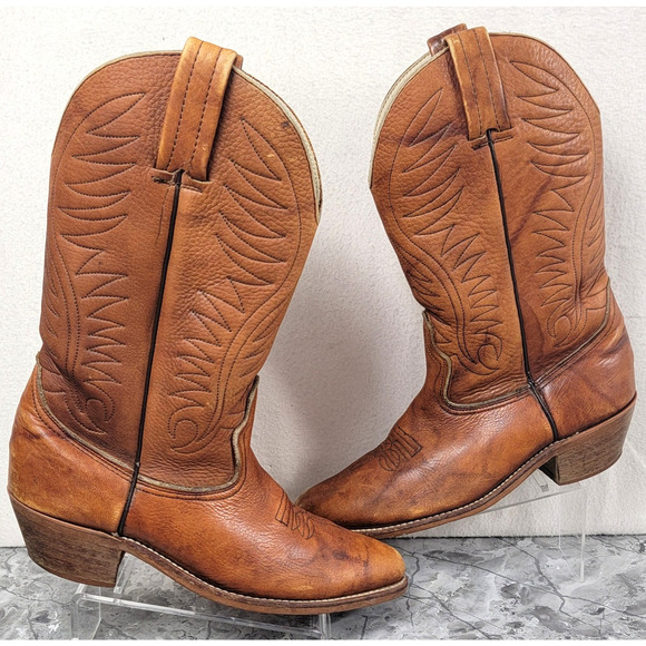 Vintage Dexter Tan Leather Cowboy Western Boots Men's Size 9M 1970's Rodeo - Picture 1 of 11